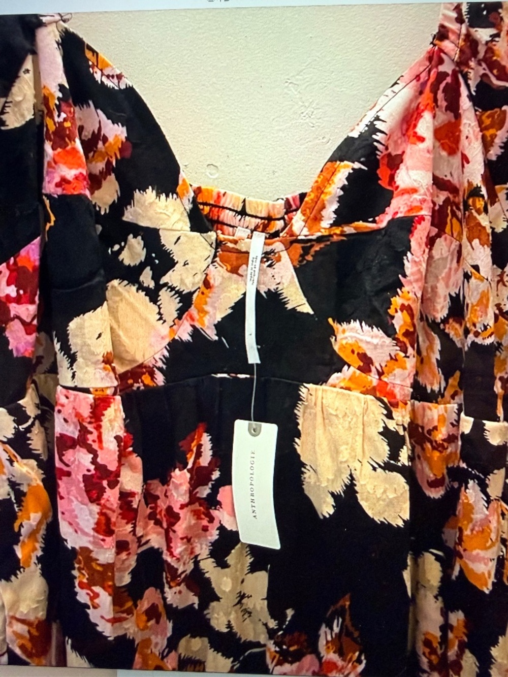 ISO Anthropolgie Black dress with floral design Size Large